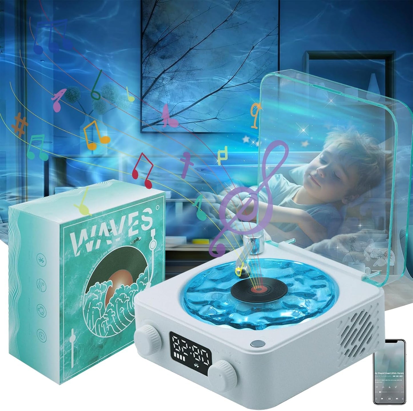 RetroWave™ 3-Speed Vinyl Player | Bluetooth + Built-in Speakers Multicoulour