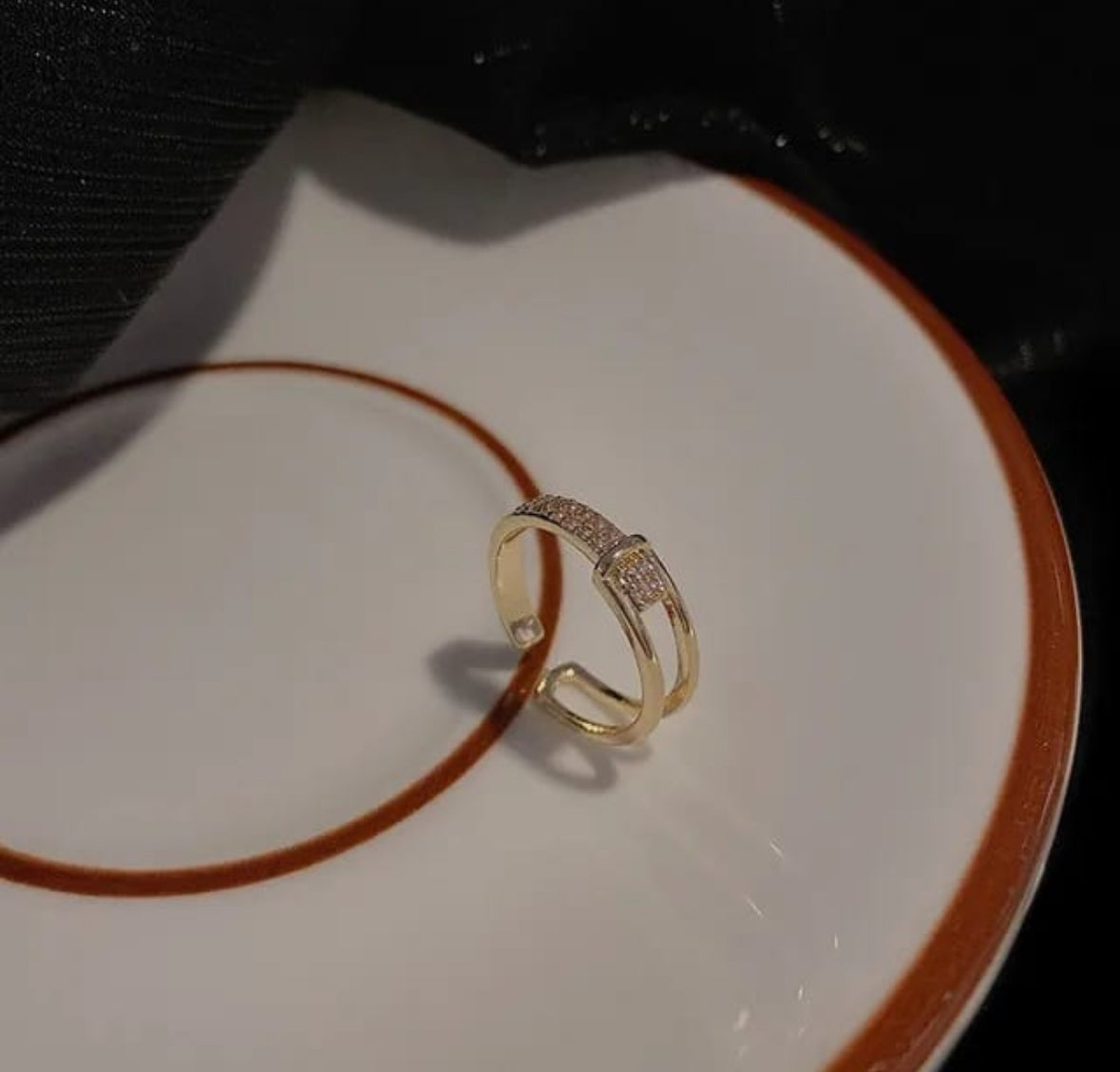 Gold Buckle-Style Crystal Ring