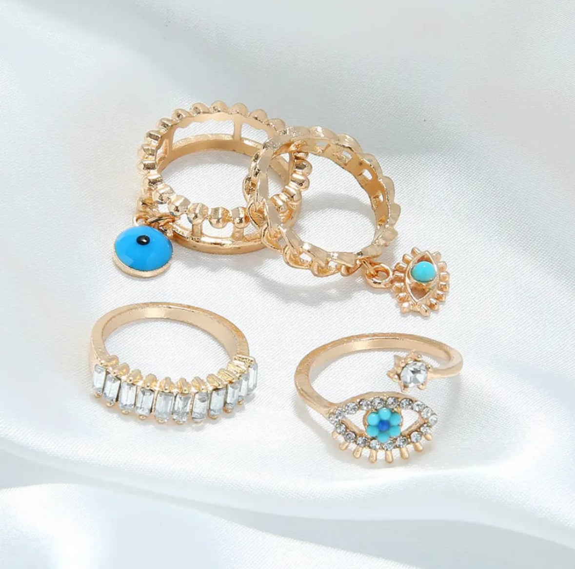 Set Of Four Evil Eye Korean Rings