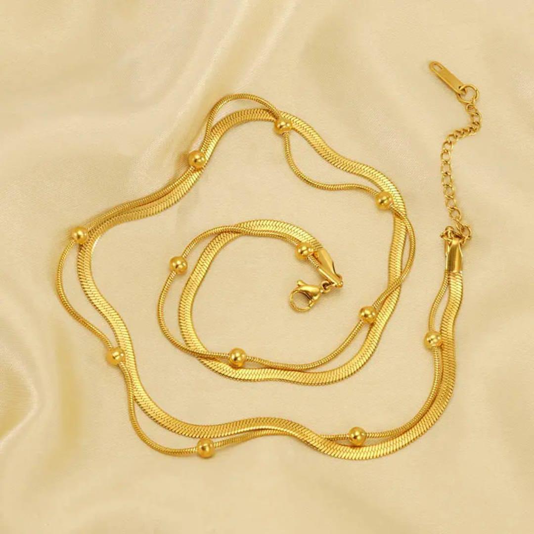 Golden Beaded Snake Chain anklet & Bracelet Set