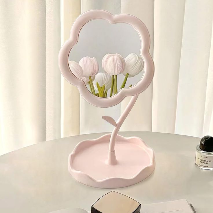 Elegant Flower-Shaped Vanity Mirror with Storage Tray