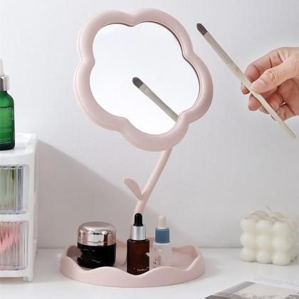 Elegant Flower-Shaped Vanity Mirror with Storage Tray