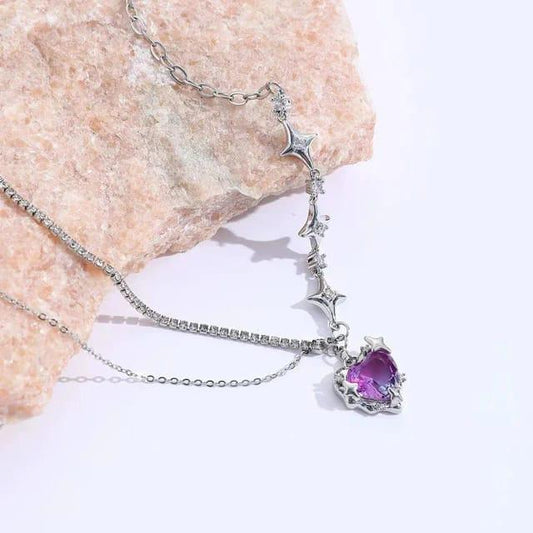 Crystal Heart Pendant With Clavicle Chain Necklace For Women And Girls