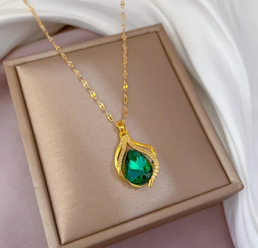 Stainless Steel Green Crystal stone Necklace