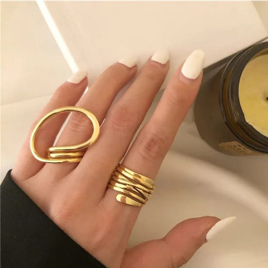 Modern Gold Statement Ring Set