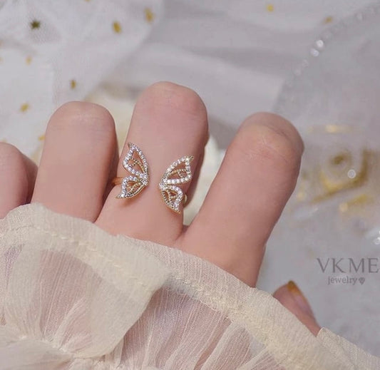 Sparkling Butterfly Wing Adjustable Ring