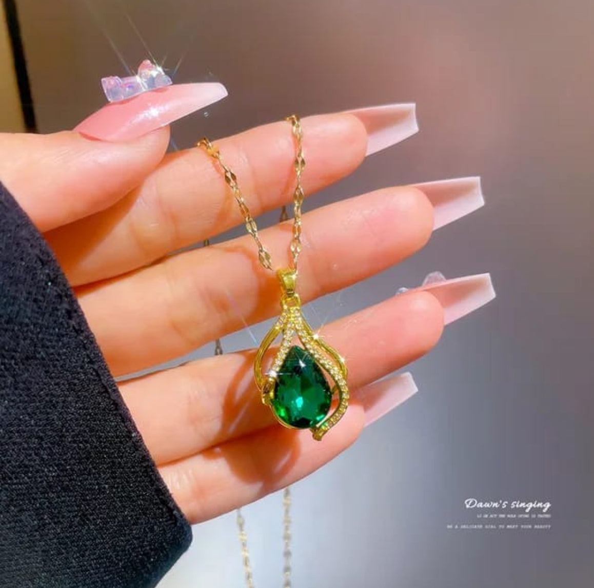 Stainless Steel Green Crystal stone Necklace