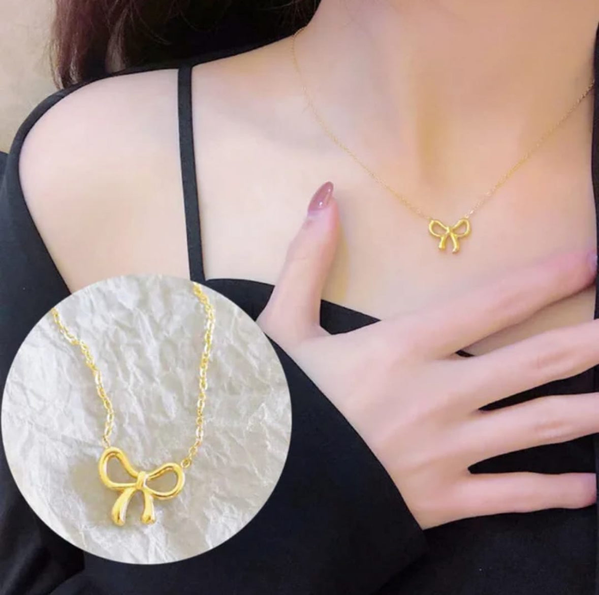 Golden Bow Pendant Necklace