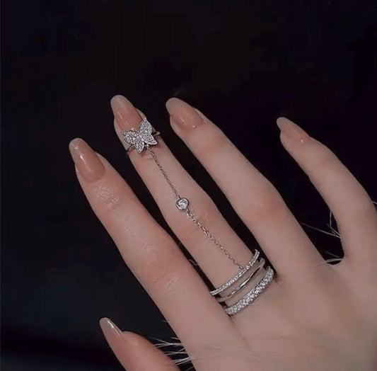 Dainty Star and Chain Silver Ring Set
