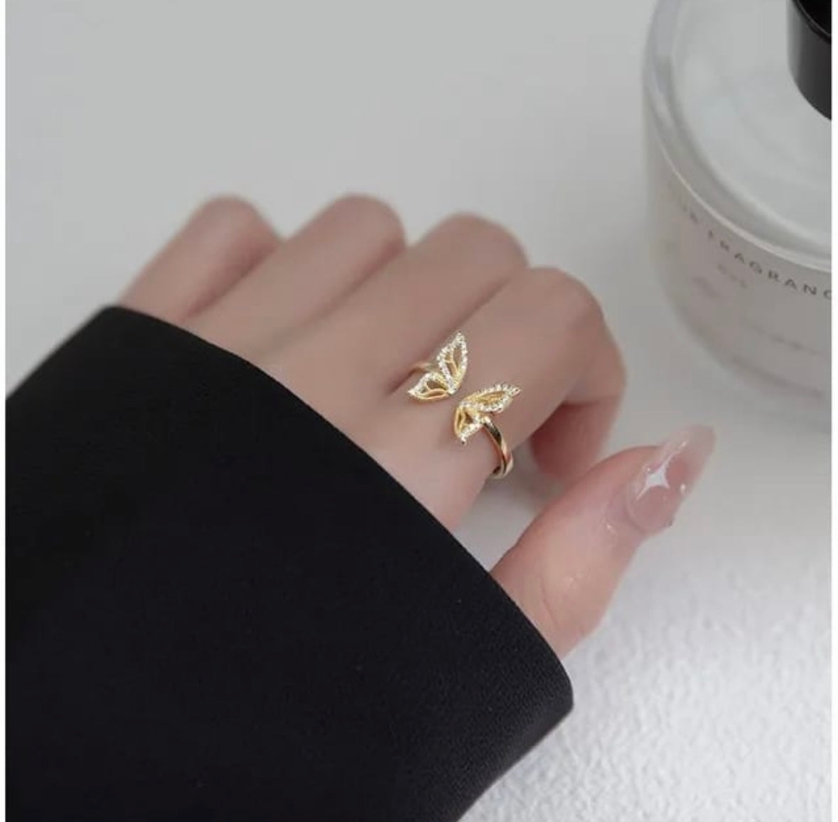 Sparkling Butterfly Wing Adjustable Ring