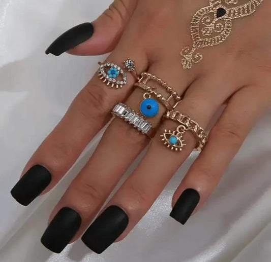 Set Of Four Evil Eye Korean Rings