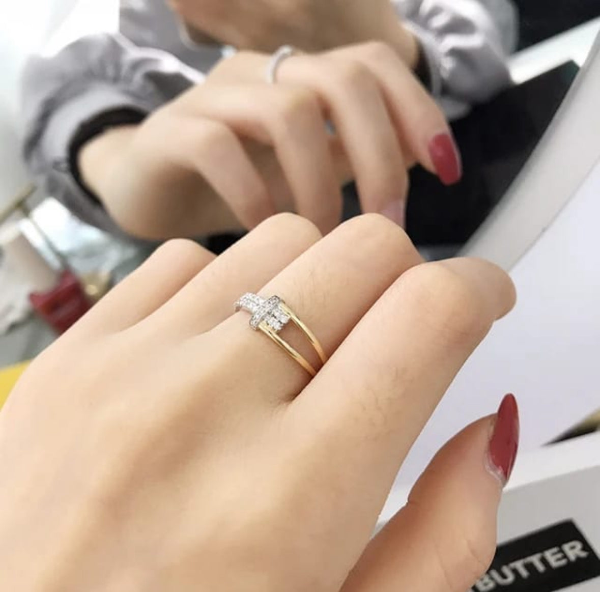 Gold Buckle-Style Crystal Ring