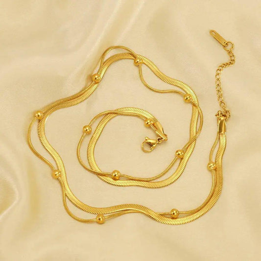 Golden Beaded Snake Chain anklet & Bracelet Set