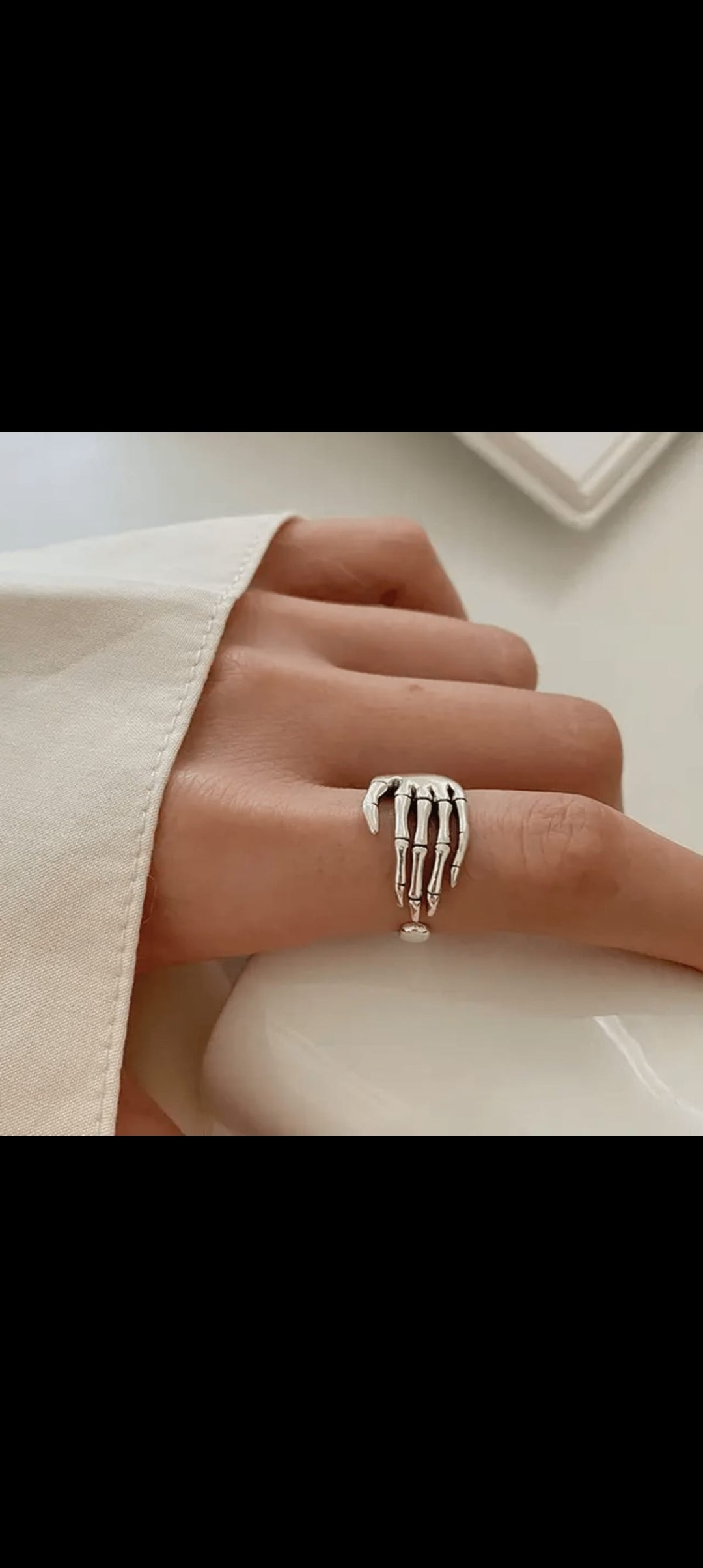 Skeleton Hand Silver Ring Adjustable
