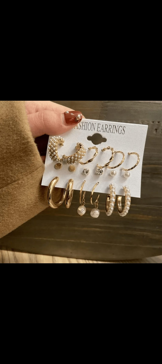 Elegant Set of 9 Golden Korean Earrings – Minimal & Chic Designs