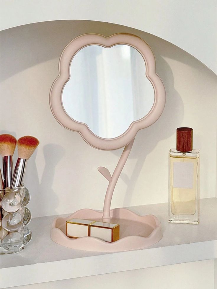 Elegant Flower-Shaped Vanity Mirror with Storage Tray