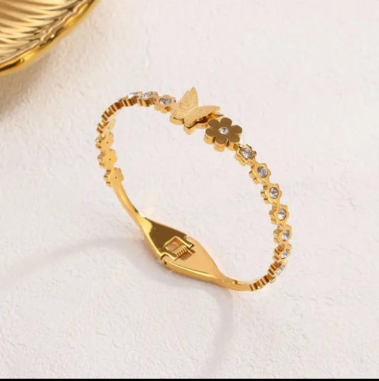 Gold plated butterfly flower bracelet
