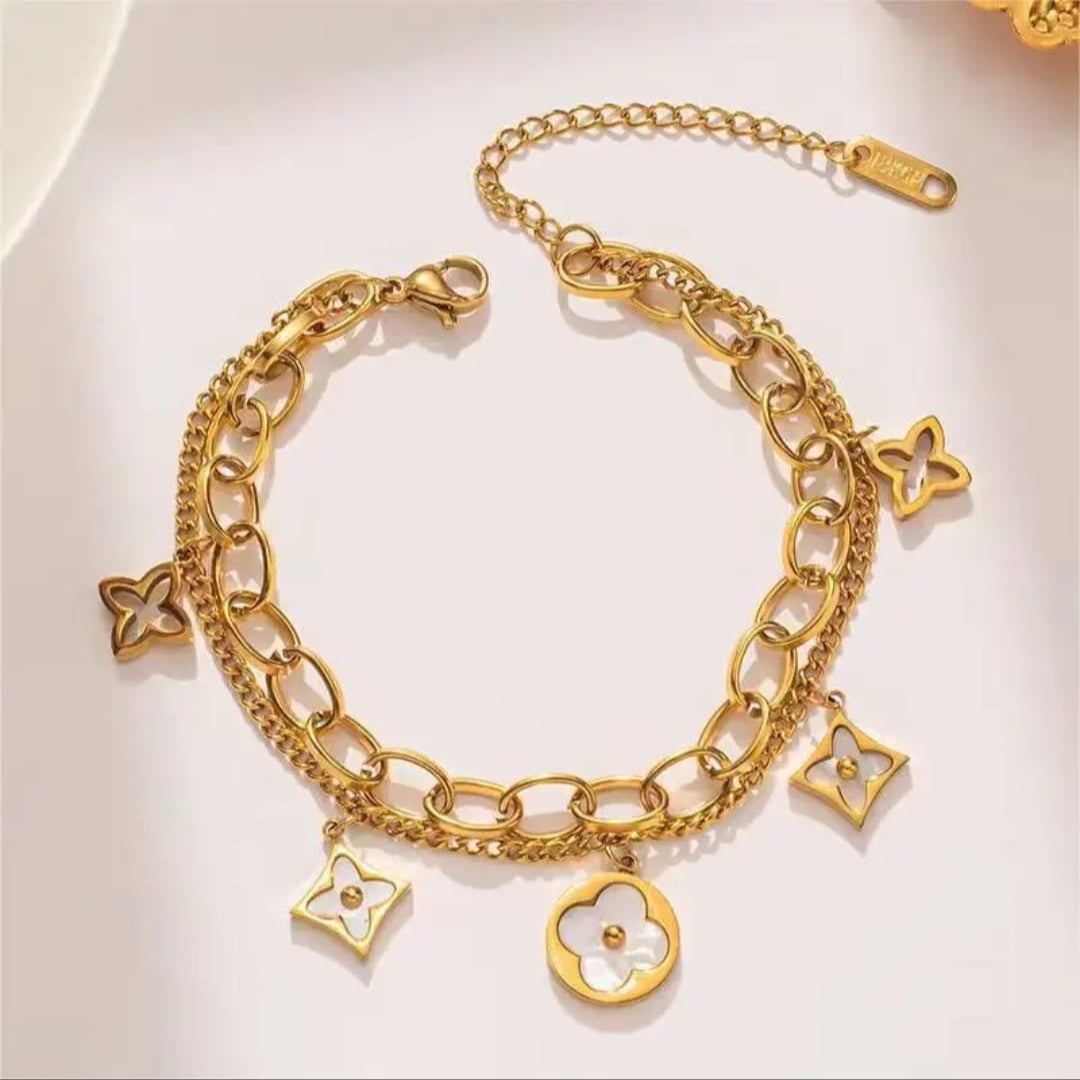 Gold Charm Link Bracelet Set – Floral Elegance Meets Modern Bold