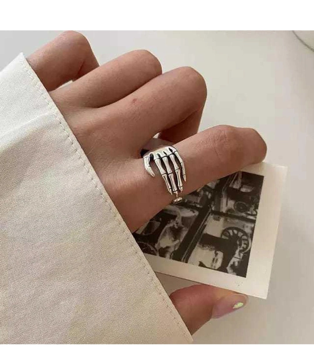 Skeleton Hand Silver Ring Adjustable