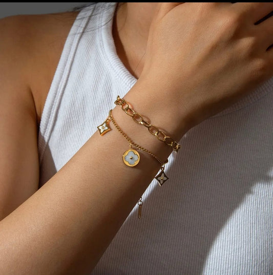 Gold Charm Link Bracelet Set – Floral Elegance Meets Modern Bold