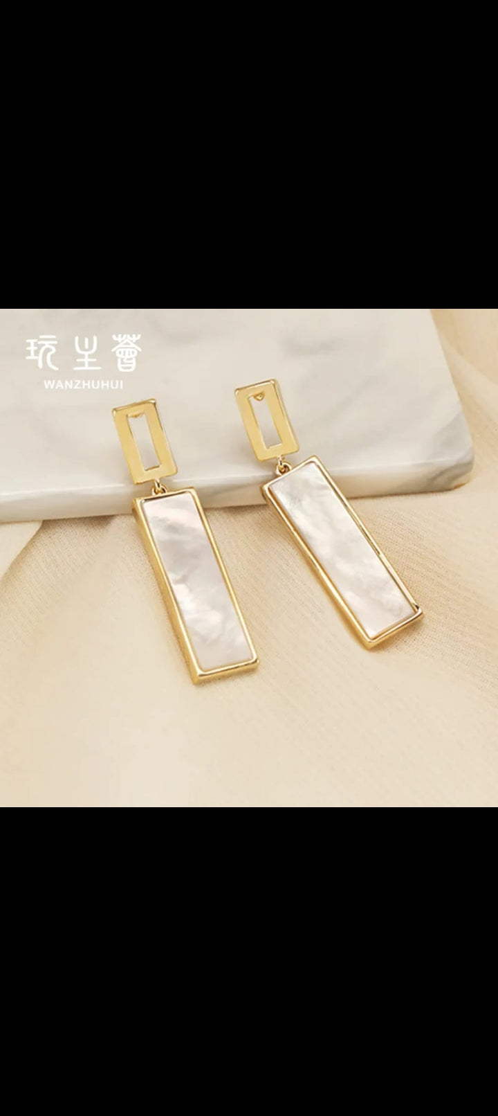 Elegant White Rectangle Drop Earrings