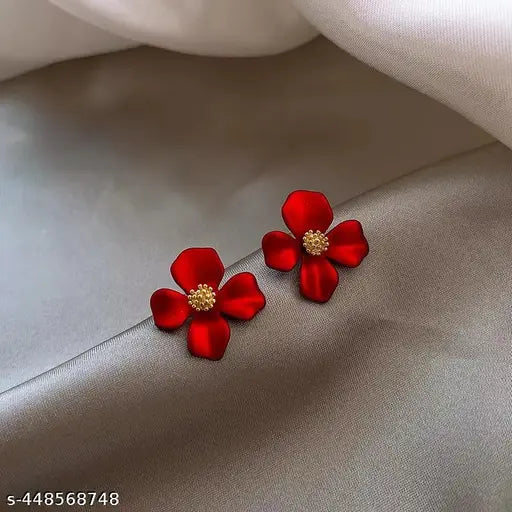 Red Petals Temperament Cute, Small Flower Earrings