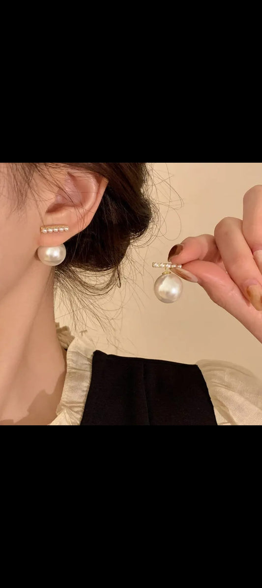 Elegant Stick Bar White Pearl Drop Earrings – Minimalist Chic